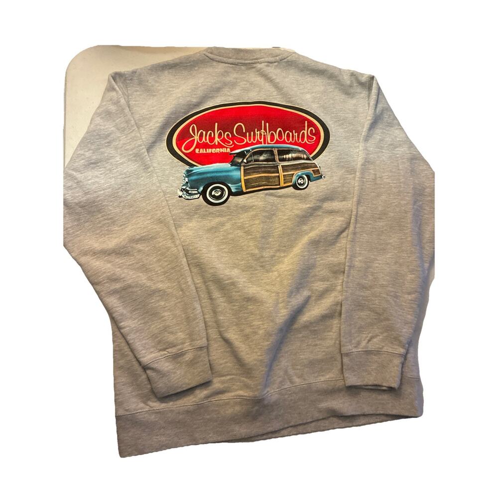 Jacks Surfboards California Grey Crewneck Sweatshirt with Teal Vtg Car Size XL